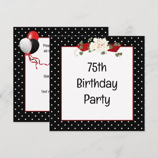 Invitation Fête d'anniversaire 75 ans à pois (Devant / Derrière)