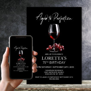 Invitation Fête d'anniversaire 75 ans au vin rouge vieilli à