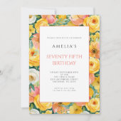 Invitation Fête d'anniversaire 75 ans avec bordure florale ro (Devant)