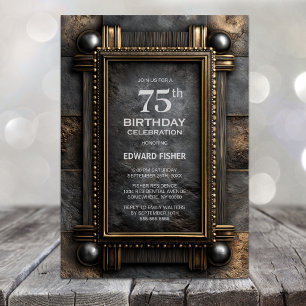 Invitation Fête d'anniversaire 75 ans Cadre en Or sur Pierre