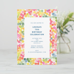 Invitation Fête d'anniversaire 75 ans Confettis Aquarelle Col