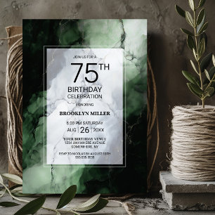 Invitation Fête d'anniversaire 75 ans élégante en marbre vert