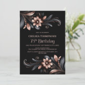 Invitation Fête d'anniversaire 75 ans Floral Black Pink (Debout devant)