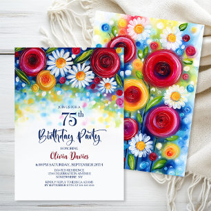 Invitation Fête d'anniversaire 75 ans florale colorée
