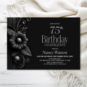 Invitation Fête d'anniversaire 75 ans Grey Flower