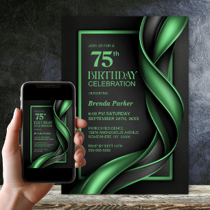 Invitation Fête d'anniversaire 75 ans moderne noir et vert
