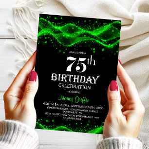 Invitation Fête d'anniversaire 75 ans moderne noire et verte