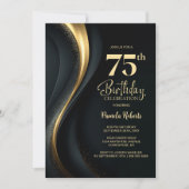 Invitation Fête d'anniversaire 75 ans noir et or (Devant)