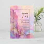 Invitation Fête d'anniversaire 75 ans rose et or (Debout devant)