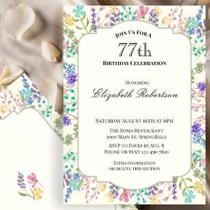 Invitation Fête d'anniversaire 77 ans Colorée de Fleurs Sauva