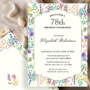Invitation Fête d'anniversaire 78 ans Colorée de Fleurs Sauva