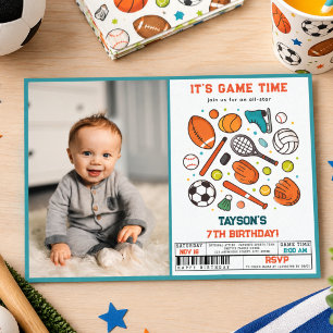 Invitation Fête d'anniversaire 7 ans All-Star de jeu de sport