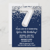 Invitation Fête d'anniversaire 7 ans Bleu Marine Argent (Devant)