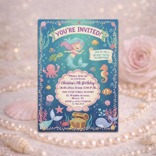 Invitation Fête d'anniversaire 7 ans de sirène sous la mer ro