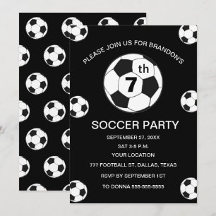 Invitation Fête d'anniversaire 7 ans Football Noir Garçons Sp