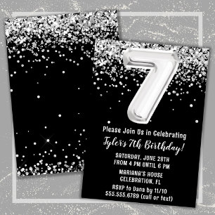 Invitation Fête d'anniversaire 7 ans noir et blanc