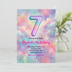 Invitation Fête d'anniversaire 7 ans Paillettes Étincelle Arc