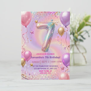 Invitation Fête d'anniversaire 7 ans Paillettes Étincelle Arc