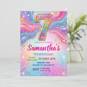 Invitation Fête d'anniversaire 7 ans Paillettes Étincelle Arc