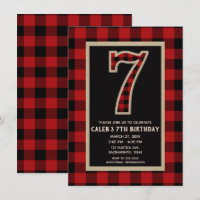 Fête d'anniversaire 7 ans Plaid Buffalo Rouge Noir