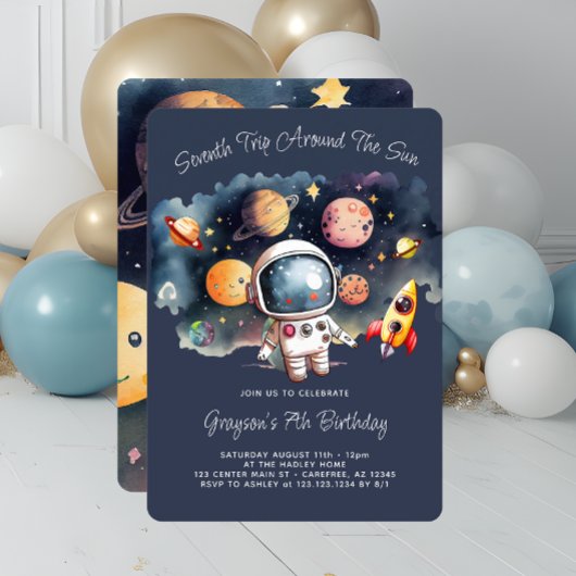 Invitation Fête d'anniversaire 7 ans Planètes Espace