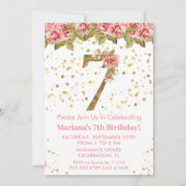 Invitation Fête d'anniversaire 7 ans Roses roses (Devant)