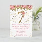 Invitation Fête d'anniversaire 7 ans Roses roses (Debout devant)
