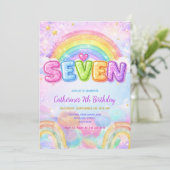 Invitation Fête d'anniversaire 7 ans Sparkle Rainbow (Debout devant)