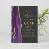 Invitation Fête d'anniversaire 80 ans Agate Or Violet (Debout devant)