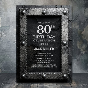 Invitation Fête d'anniversaire 80 ans cadre argent ardoise no