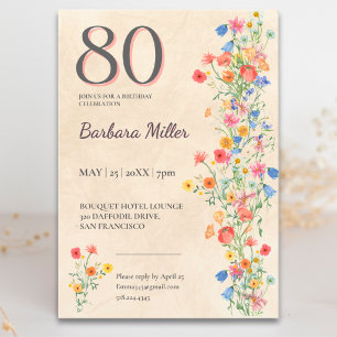 Invitation Fête d'anniversaire 80 ans Elegant Wildflower
