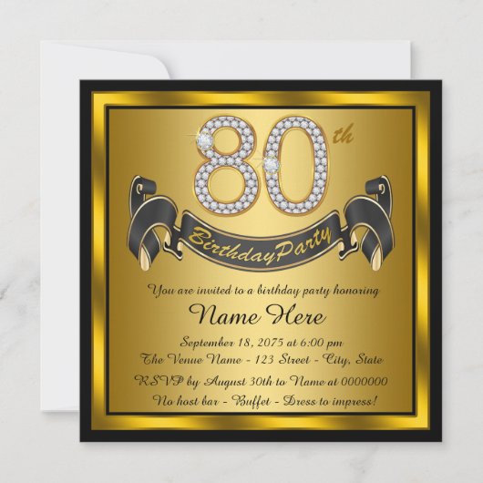 Invitation Fête d'anniversaire 80 ans en or (Devant)