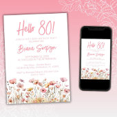 Invitation Fête d'anniversaire 80 ans fleurs roses