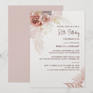 Invitation Fête d'anniversaire 80 ans Floral avec Herbe de Pa