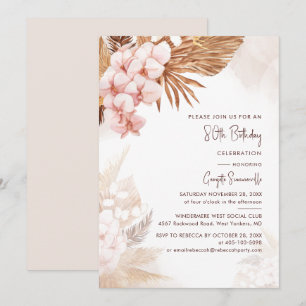 Invitation Fête d'anniversaire 80 ans Floral Pampas Grass