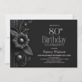 Invitation Fête d'anniversaire 80 ans Grey Flower (Devant)