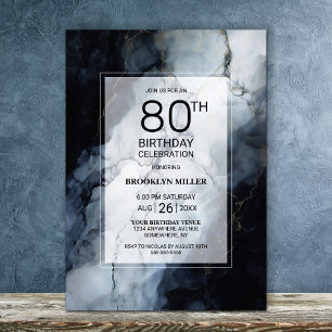 Invitation Fête d'anniversaire 80 ans Marbre Noir et Gris