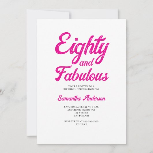 Invitation Fête d'anniversaire 80 ans moderne et fabuleuse ro (Devant)