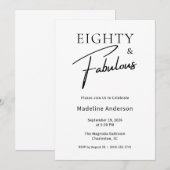 Invitation Fête d'anniversaire 80 ans noir blanc Eighty & Fab (Devant / Derrière)