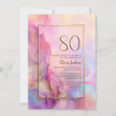 Invitation Fête d'anniversaire 80 ans rose et or (Devant)