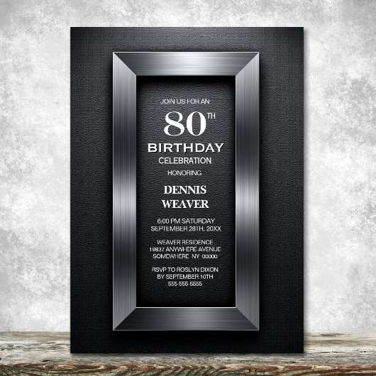 Invitation Fête d'anniversaire 80 ans Silver Border