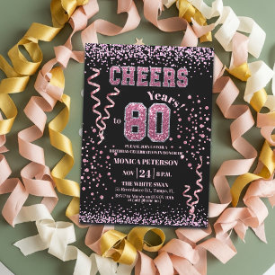 Invitation Fête d'anniversaire 80 ans Strass Rose Pailletés 