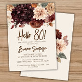 Invitation Fête d'anniversaire 80e Brown Beige Ivory Floral