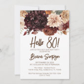 Invitation Fête d'anniversaire 80e Fleurs beiges Brown Floral (Devant)