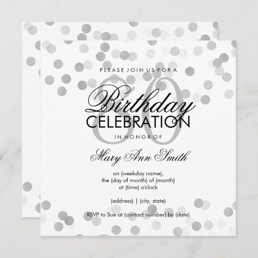 Invitation Fête d'anniversaire 80th Silver Foil Parties scint (Devant / Derrière)