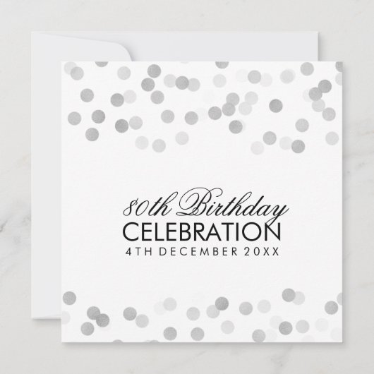 Invitation Fête d'anniversaire 80th Silver Foil Parties scint (Dos)