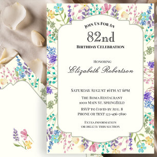 Invitation Fête d'anniversaire 82 ans Colorful Wildflowers