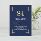 Invitation Fête d'anniversaire 84 ans Elegant Blue Gold (Debout devant)