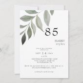 Invitation Fête d'anniversaire 85 ans avec verdure noir et bl (Devant)