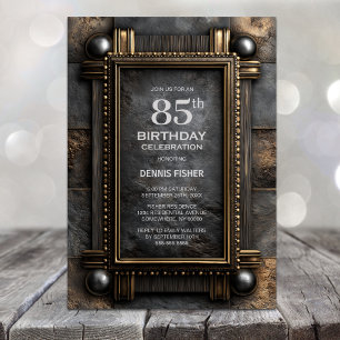 Invitation Fête d'anniversaire 85 ans Cadre en Or sur Pierre